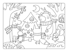 Christmas Woodland Animals Decorating Christmas Tree Winter Kids Coloring Pages Pdf, Free Vectors File